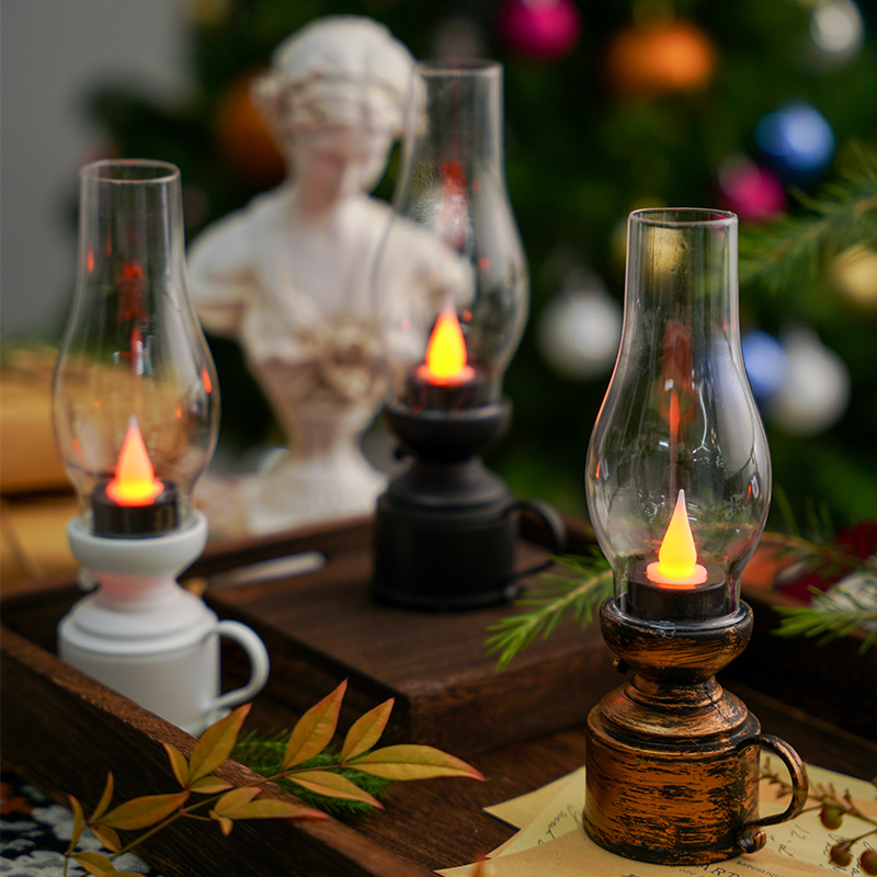 Christmas Retro Light Electronic Kerosene Lamp Tabletop Decoration For The New Year Halloween Oil Lamp Scene Decoration Specification drawing