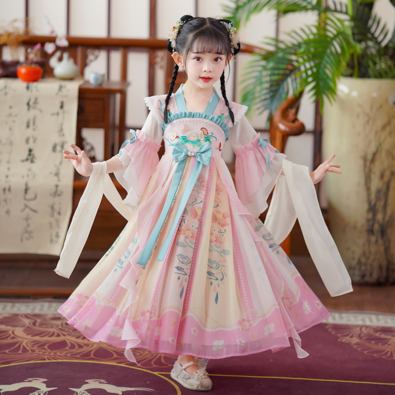 National Trend - Girls' Hanfu 2026 Summer Thin Chinese-style Princess Dress Fairy Ancient Dress Children's Tang Dress Chiffon Dress Item Picture