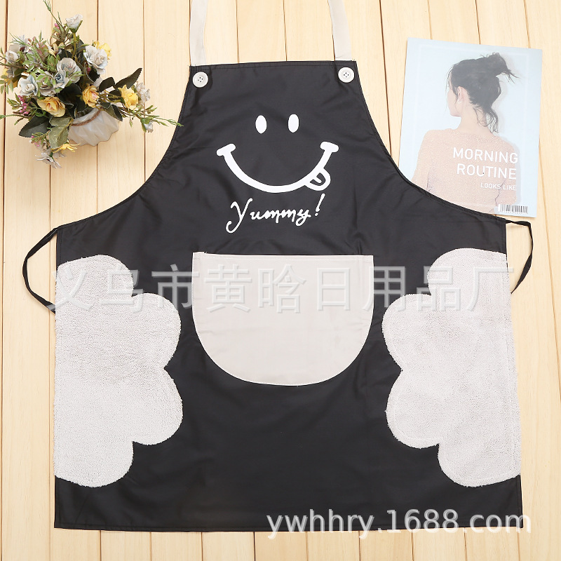 [Hold Jia] Household Cleaning Waterproof Thickening Kitchen Printed Smiley Face Can Wipe Hands Absorbent Towel Apron details Picture