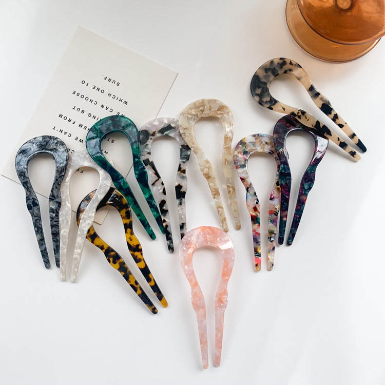 Acetic acid hairpins, U-shaped lazy bun hairpins, ancient-style versatile hair hairpins, wholesale acetic acid board hair pins and hairpins Specification image
