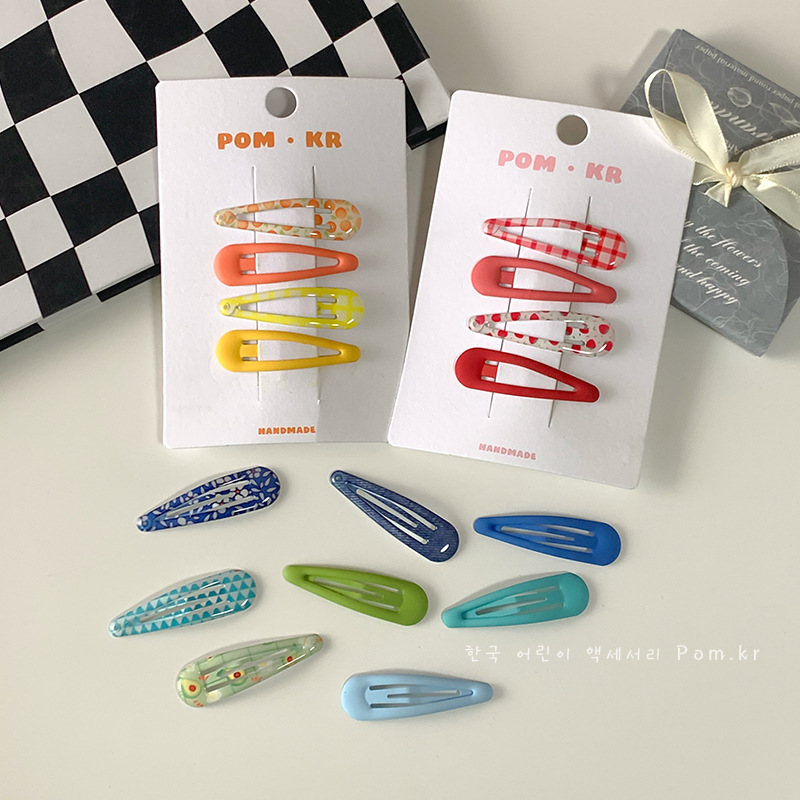 South Korea's New Plaid Print Drop Glue Bb Clip Denim Floral Drop Clip Girls Broken Hair Bangs Clip Hair Accessories Clip Specification drawing