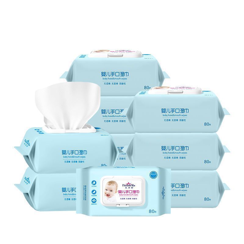 Wet wipes, baby hand and mouth wet wipes, large package with lid, 80 packs, newborn baby and children's wet wipes Item Picture