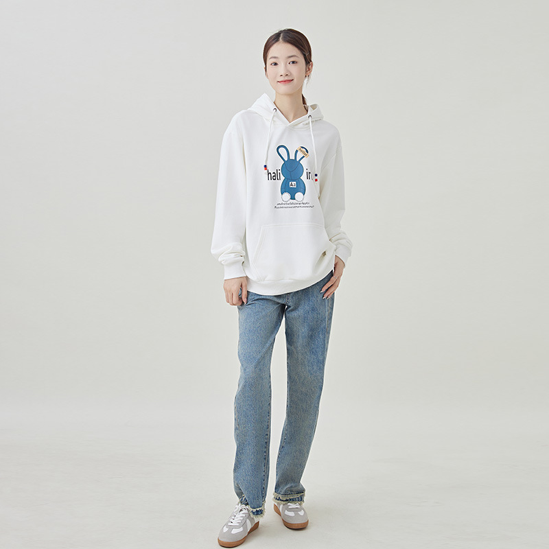 A trendy Korean-style hooded sweatshirt for women in the autumn of 2023, featuring a cartoon rabbit loose and versatile large-sized long-sleeved coat Specification image