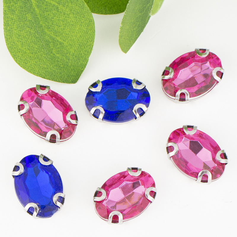 10*14mm oval claw drill, irregular-shaped acrylic crystal drill, hand-sewn white k silver base, DIY clothing material accessories wholesale details Picture