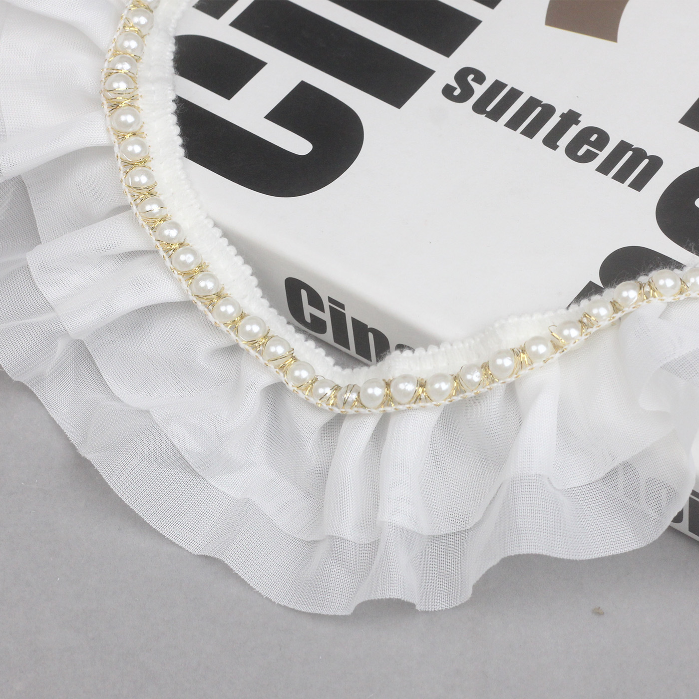 现货6cm双层雪纺珍珠蕾丝生日蛋糕装饰烘焙围边钉珠打折花边高盛g1501