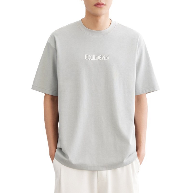 Quick-drying ice silk cotton cool silicone printed short-sleeved T-shirt for men 2024 summer slightly loose silk gloss half-sleeved T-shirt Item Picture