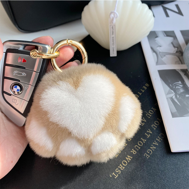 Kitten paw, rex rabbit fur, fur pendant, plush bag pendant, car keychain accessory, cute girl Specification image