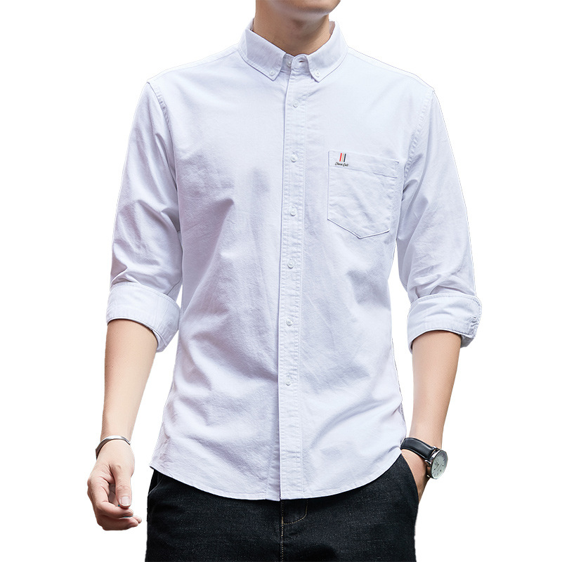 纯棉男士衬衫2023款男长袖牛津纺免烫修身四季款商务休闲上班衬衣白底实物图