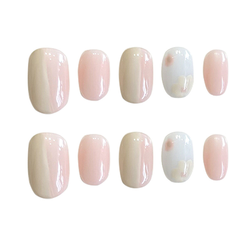 Hand-Worn Nail Nails Summer Cheese White Peach Nail Patch Color Gradient Hand-Painted Flower Fake Nail Nail Piece Item Picture