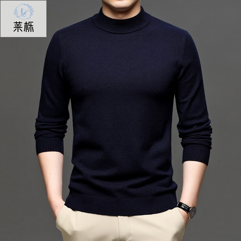 Lai Yi Japanese STS non-fading, anti-pilling solid color semi-high neck cashmere men's slim-fitting sweater, men's base layer sweater details Picture