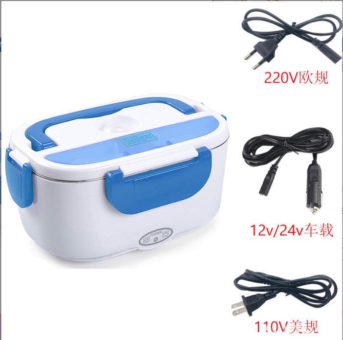Electric lunch box Amazon explosion car home 2-in-1 plug-in portable water-free hot rice double voltage stainless steel bladder Specification drawing