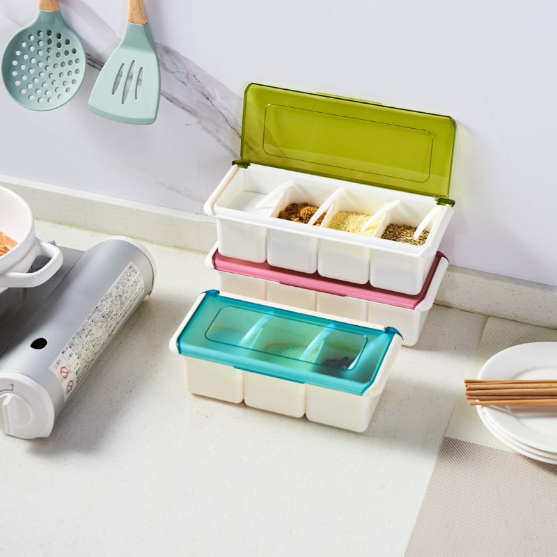 家用厨房三格合一调料盒透明翻盖时尚厨房用品