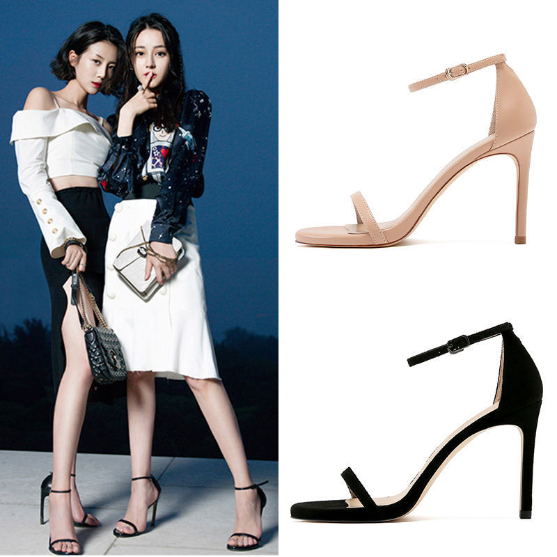 High-Heeled Sandals For Women 2022 New Net Red Black One-Line Buckle High Heels For Women Slim With Sexy Soft Leather Specification drawing