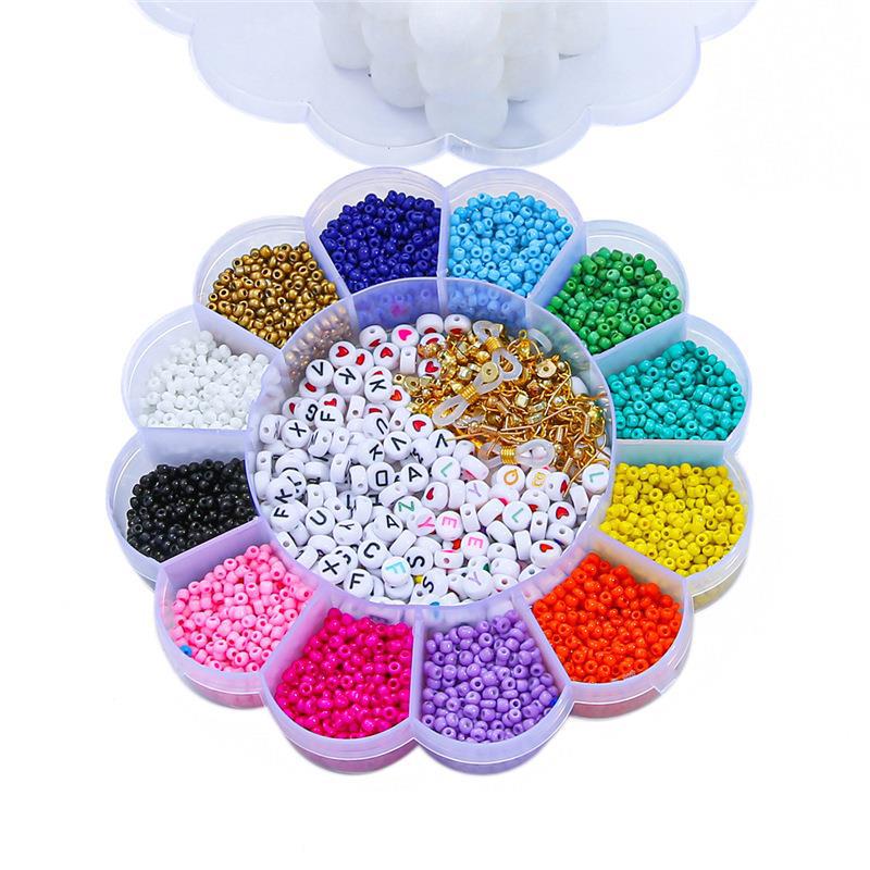 Solid Color Rice Bead Glass Rice Bead Wire Letter Bead Fringe 12 Color Combination Set Glass Bead Diy Jewelry Accessories