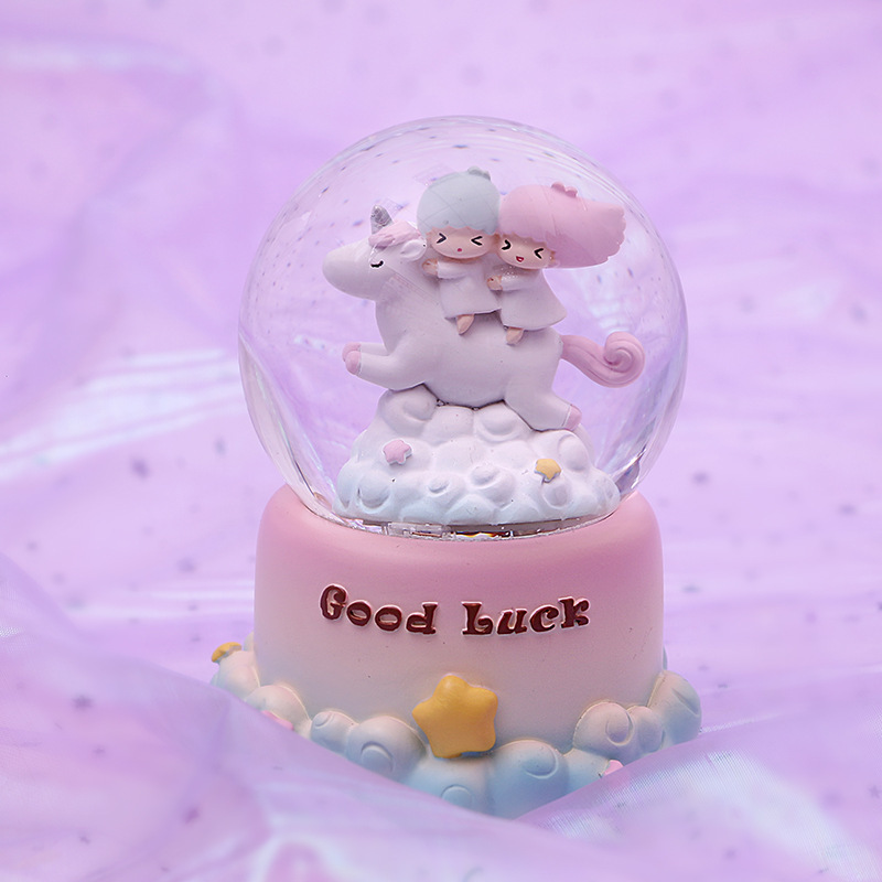 Resin Crafts Display Cartoon Character Crystal Ball Floating Snow Glow Rotating Music Music Box Holiday Gift Specification drawing