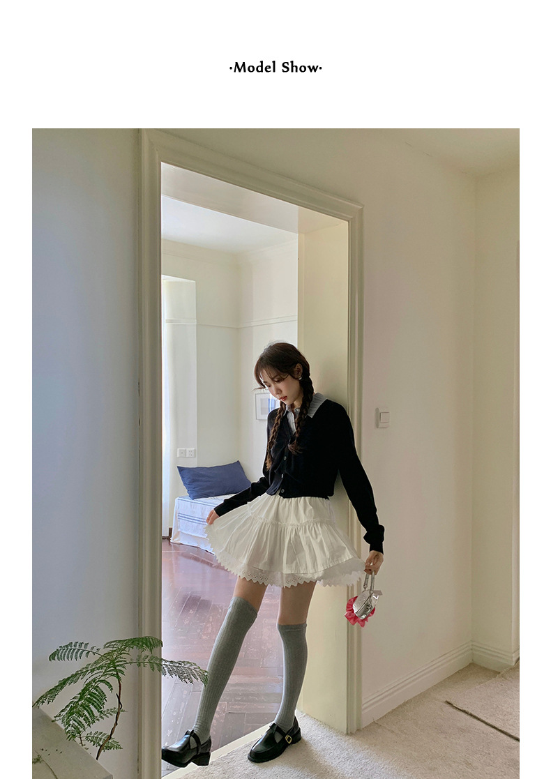 【jisoo风假两件】歌铭韩版POLO领针织开衫女2025秋季上衣X8207F详情20