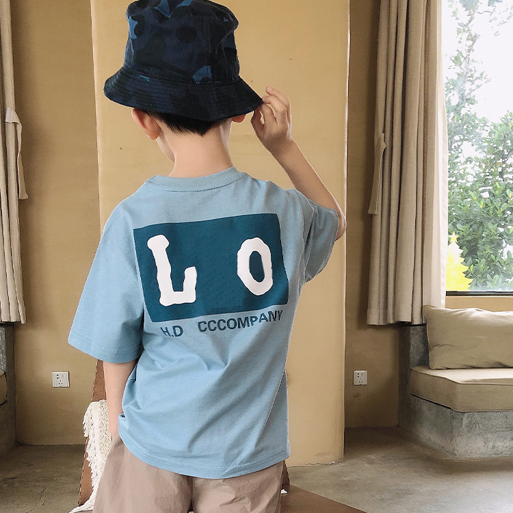 2022 Summer New Japanese-style children's clothing, four-color short-sleeved T-shirts for boys, round-neck cotton parent-child outfits, half-sleeved dropshipping Specification image