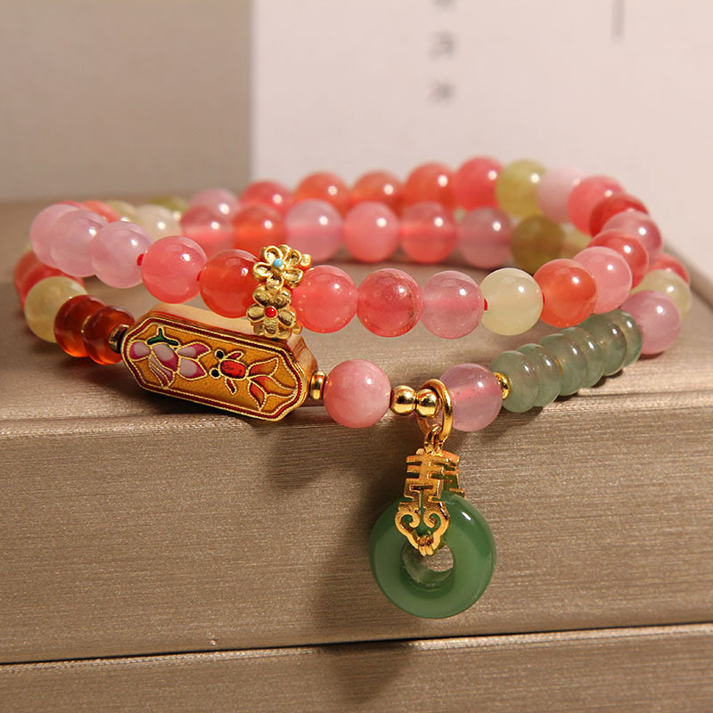 Colorful Yanyuan agate crystal multi-layer bracelet for women, light luxury, niche and exquisite Dongling jade abacus beads peace pendant bracelet Specification image