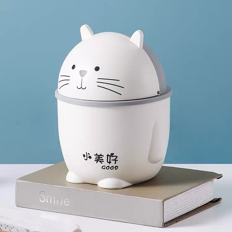 Factory direct sales: Cute small dormitory desk, creative Internet celebrity mini bedroom with lid storage bucket, desktop trash can Application Scenario