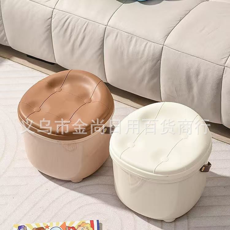Wholesale household multi-functional storage stools, living room snack and toy storage boxes, transparent and sitting plush toy storage boxes details Picture