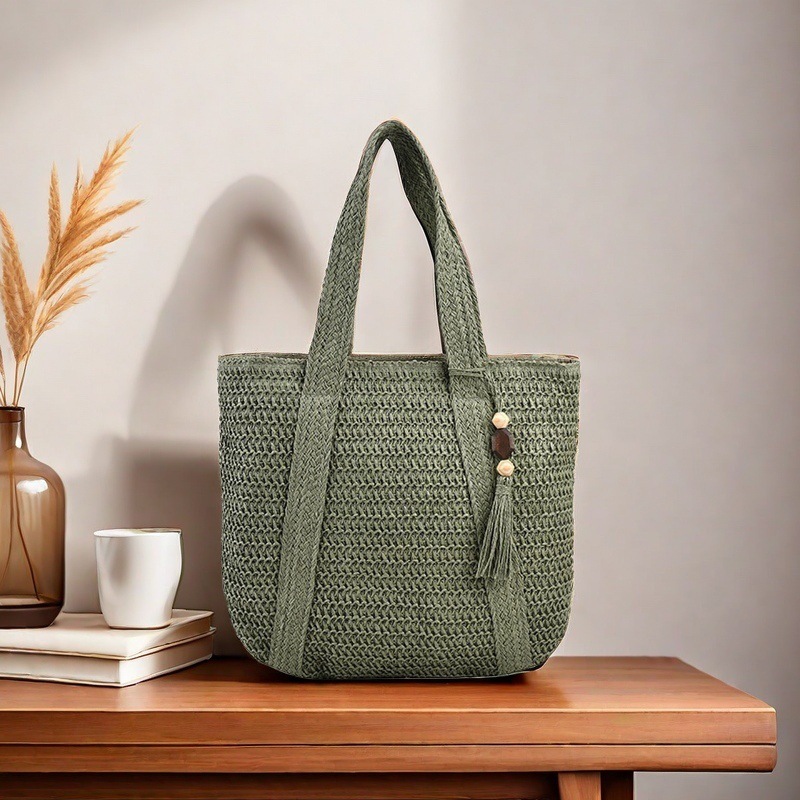 Cross-border bestsellers: Simple, large-capacity, lightweight woven bucket beach bag, new trendy straw woven hand-held bag and shoulder bag Specification image