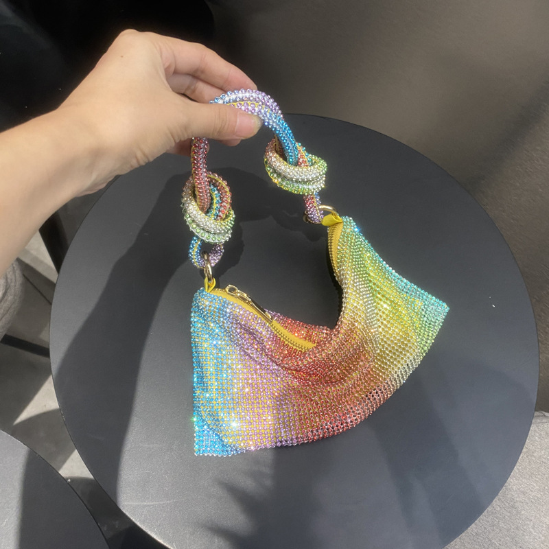 Cross-Border Women's Bag 2022 New Rhinestone Underarm Bag Studded With Diamonds Full Diamond Handbag Pink Bag Carrying Small Bag Women's Diamond Bag Specification drawing