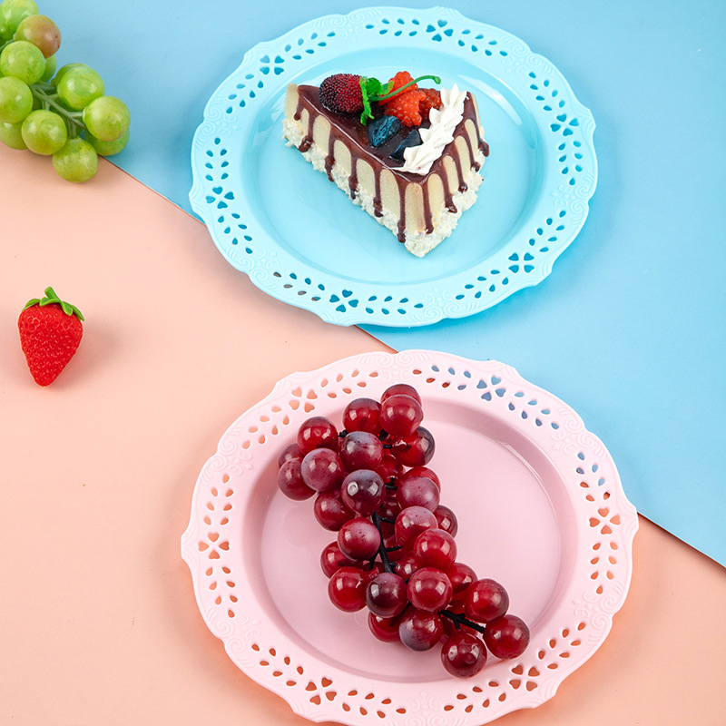 Manufacturers Wholesale Round Plastic Plate Home Cake Bread Dessert Display Plate Fruit Multicolor Desktop Storage Tray details Picture