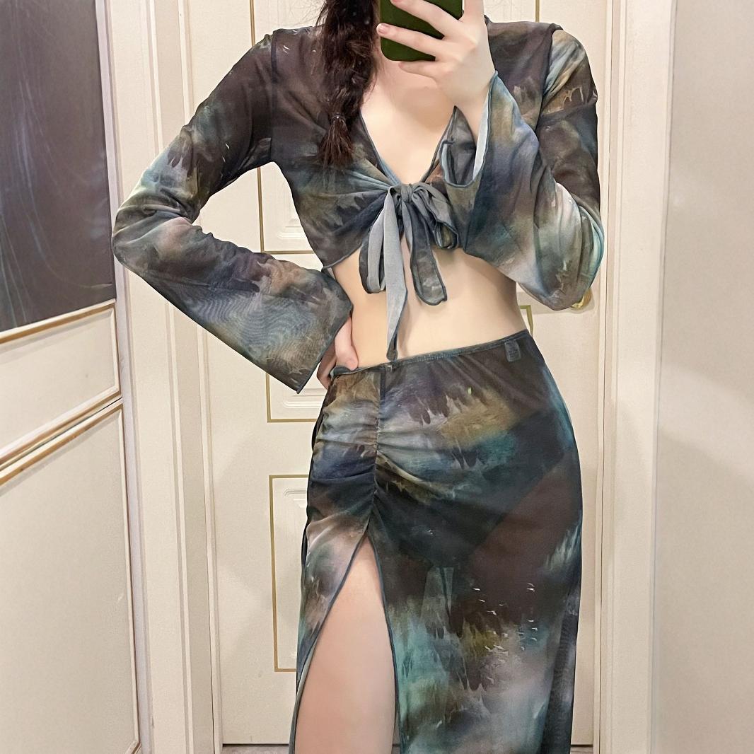 2024 New Two-Piece Swimsuit Women Senior Bikini Four-Piece Set Pure Desire Net Red Sexy Thin Breast Summer Hot Spring