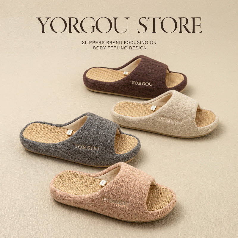 Yuan Gang Home linen slippers for women, anti-slip soft soles for indoor use in summer, sweat-absorbing cotton and linen, suitable for all seasons in spring and autumn