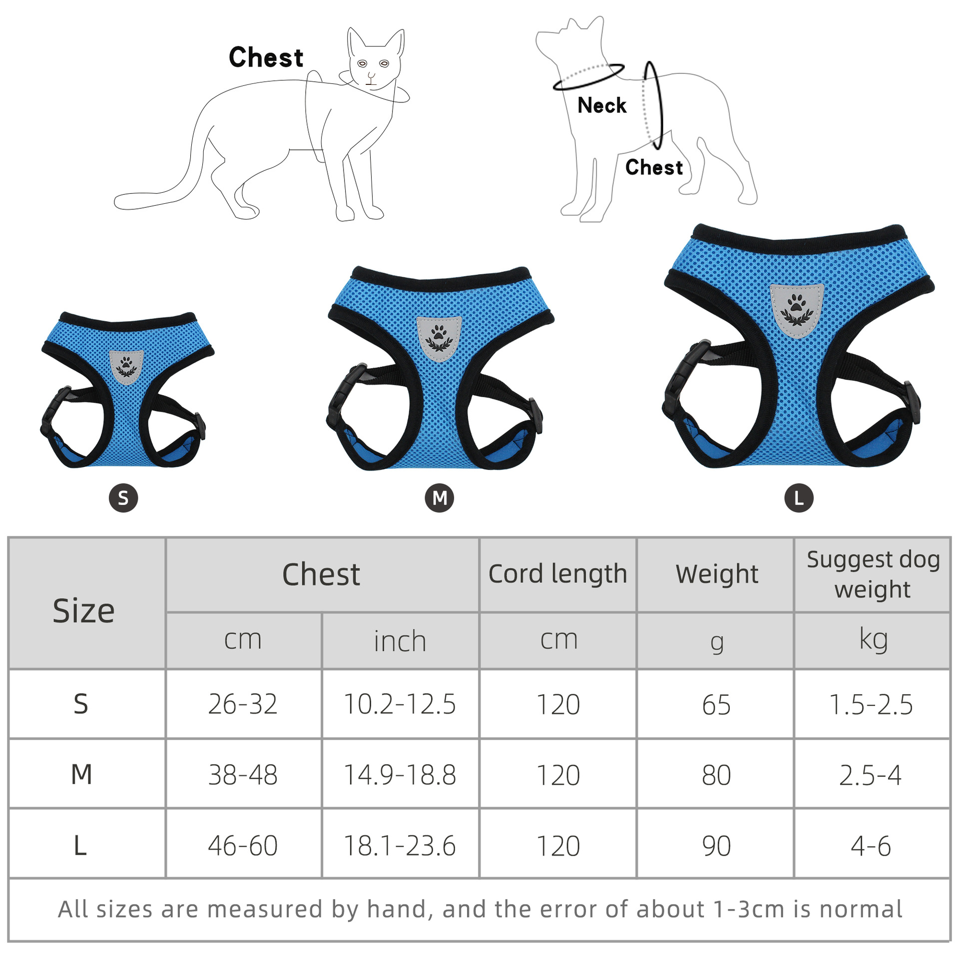 Portable pet chest and back for outdoor commuting dog leash, breathable and comfortable cat and dog chest and back pet leash Specification image