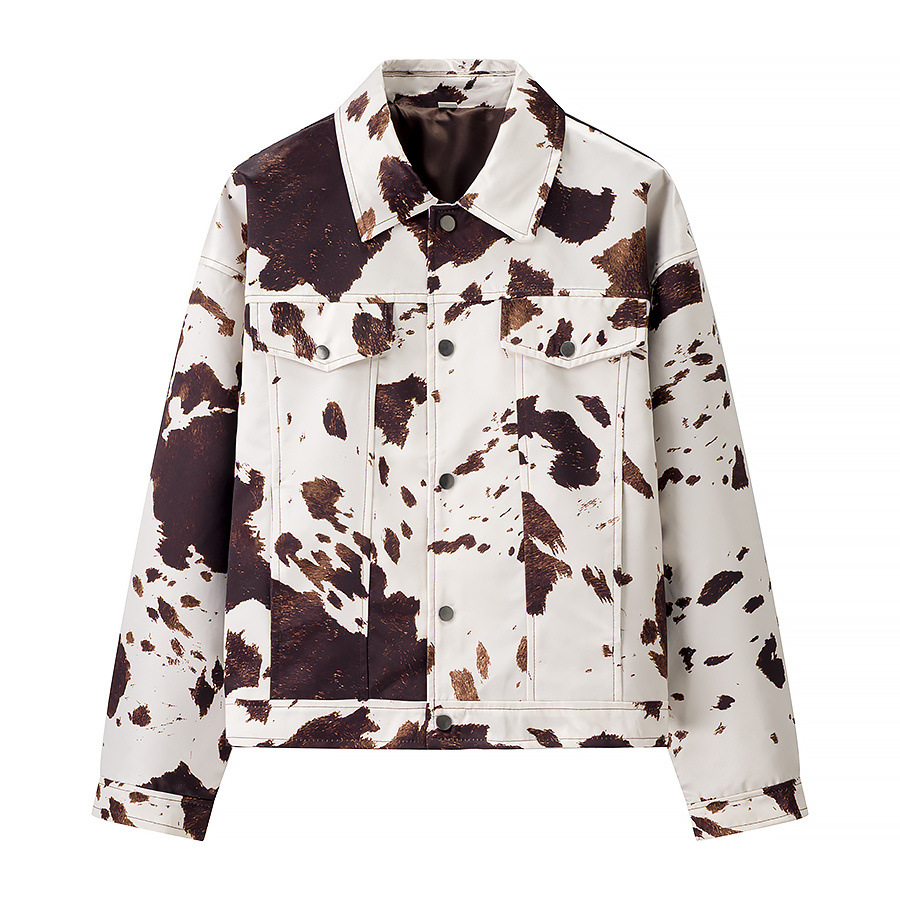 Cross-border foreign trade women's clothing 2025 autumn European and American style lapel long-sleeved color-blocking printed jacket baseball jacket jacket for women full figure