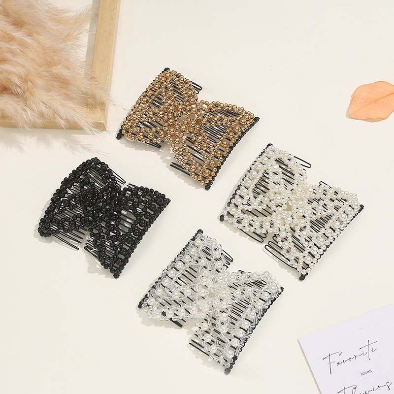European and American creative elastic comb magic hair bun, cross-border versatile hair comb, pearl woven bow hair clip