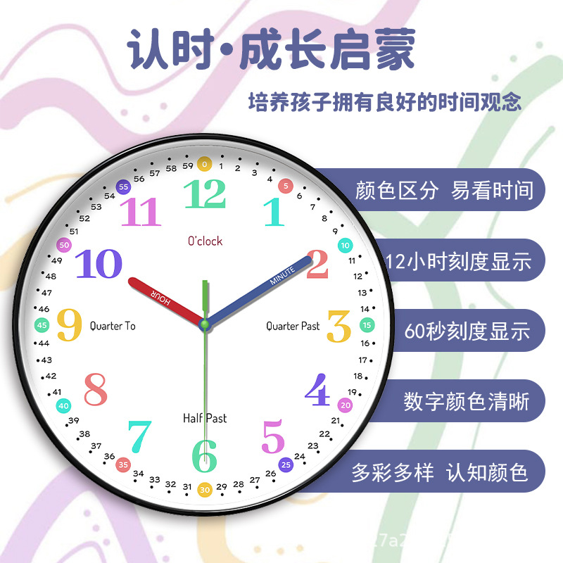 12英寸30cm早教学习钟客厅极简数字钟卧室静音挂钟外贸跨境批发产品图