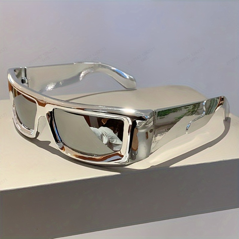 跨境墨镜Y2K个性小众赛博朋克水银眼镜欧美街头凹造型方形太阳镜