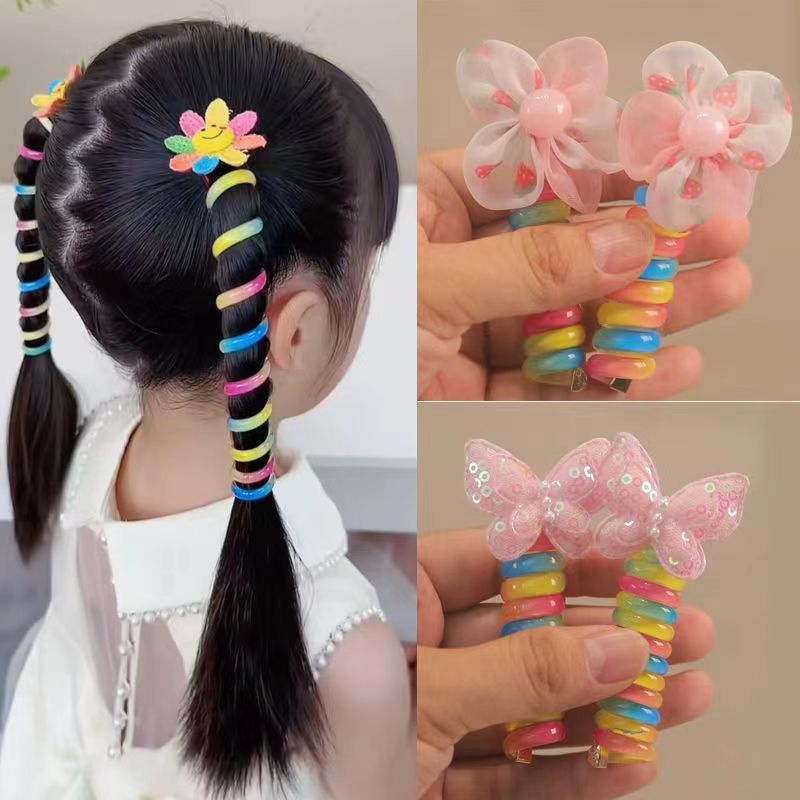可爱卡通七彩彩虹儿童卷卷电话线 发圈2023年新款3-6岁幼儿园发饰