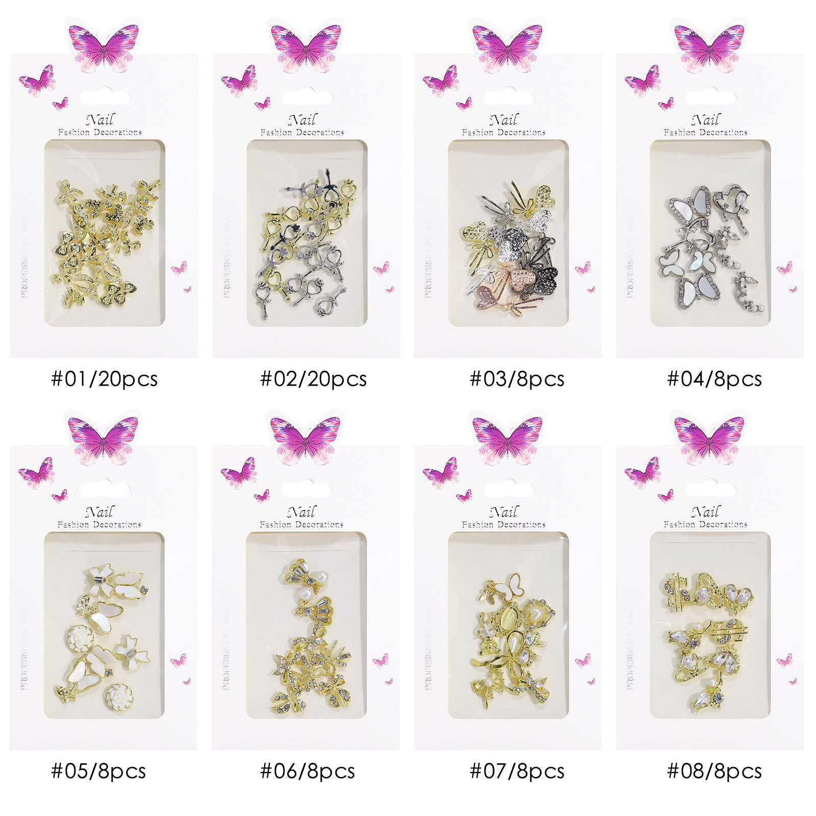 Wholesale of new Japanese-style nail art accessories with a small chanel-style heart bow chain and alloy packaging full figure