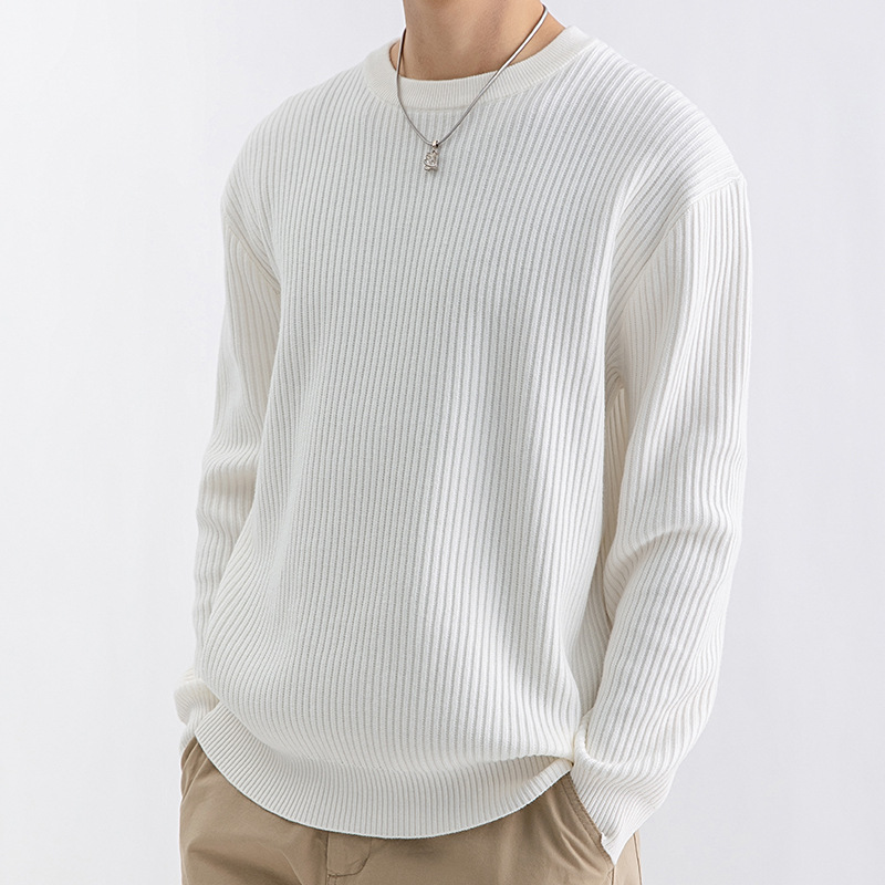 Yimeng Men's autumn men's sweater, men's trendy casual long-sleeved round-neck knitted sweater, warm base layer, trendy men details Picture