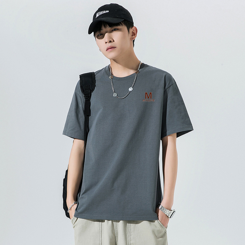 Couple style Hong Kong-style small logo printed short-sleeved T-shirt 2024 summer black and white T-shirt men's top round neck live-streaming recommendation Specification image