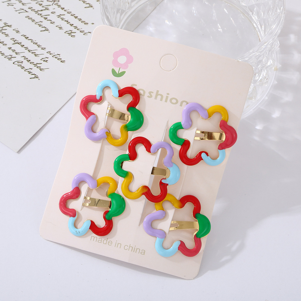 Children's Colorful Flowers Cute Broken Hair Bb Clip Headwear For Girls Rainbow Side Fringe Hairpin For Girls Hairpin Hair Accessories details Picture
