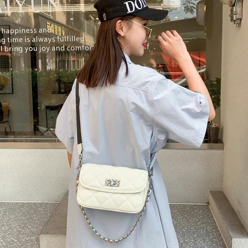 真皮女包 2022新款时尚韩版高质感ins小众设计链条菱格单肩斜挎包