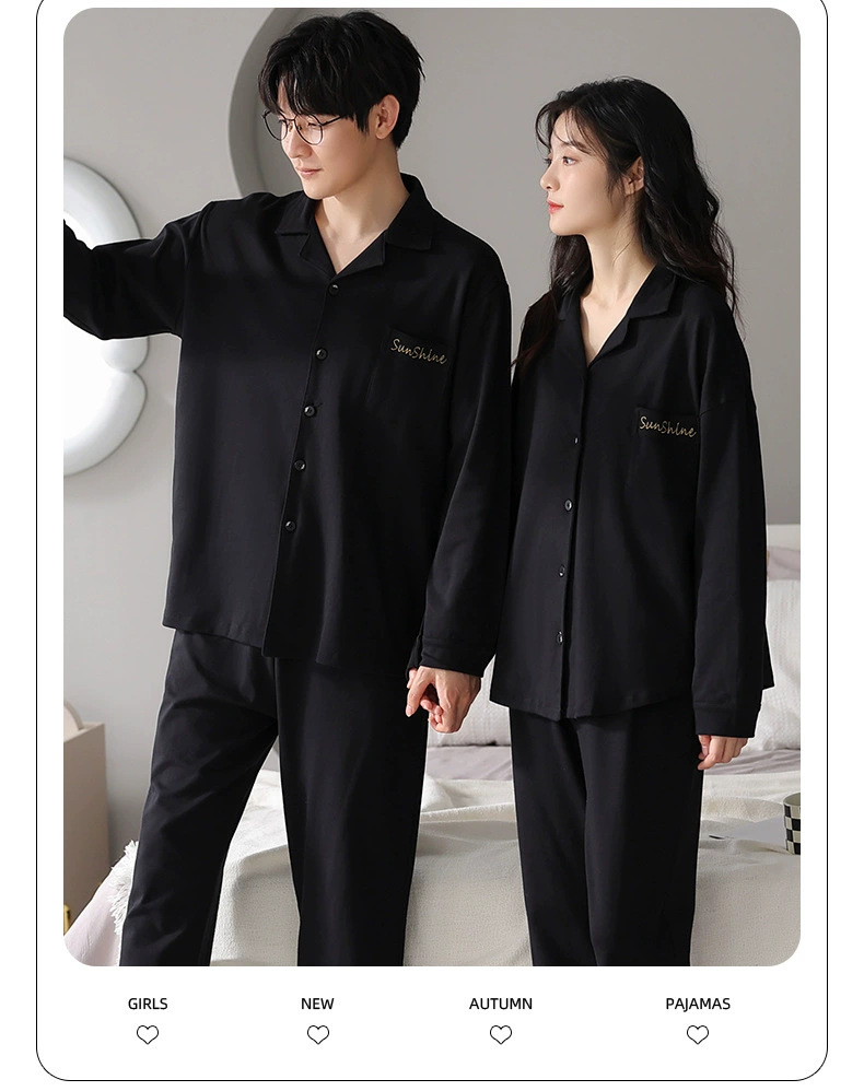 Spring and autumn couple pajamas for women, autumn for men, home wear, long-sleeved shirts, long pants sets, cardigans with front buttons and lapels, casual and home-style pic 70