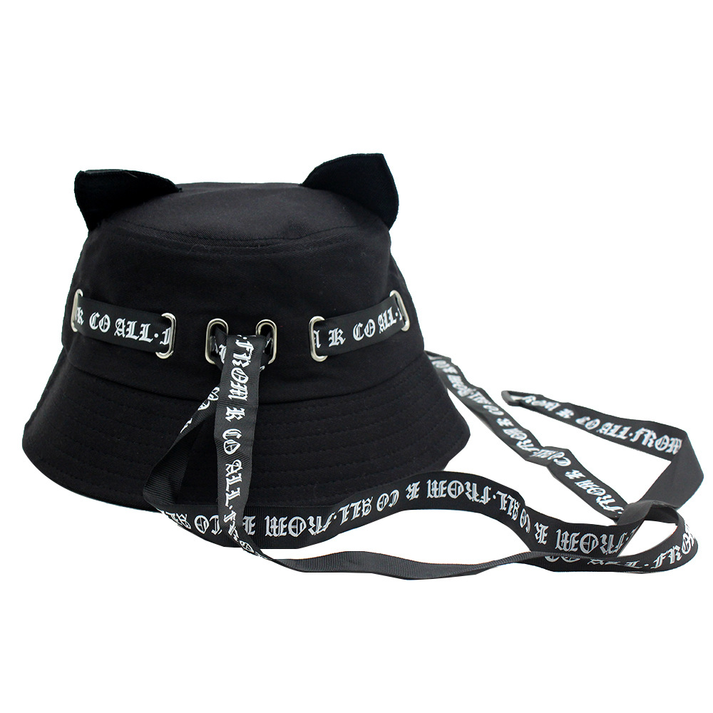 Cross-Border New Cute Cat Ear Streamer Personalized Fisherman Hat Men And Women All Fashion Trend Hip Hop Dance Basin Hat Specification drawing