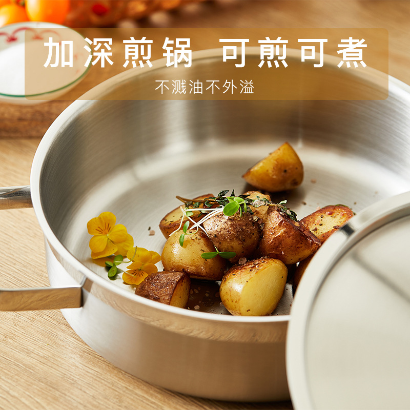 Three-Layer Stainless Steel Pan Skillet Uncoated Skillet Non-Stick Skillet Stainless Steel Wok Gift Pan Set details Picture