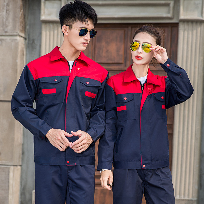 Manufacturer's polyester-cotton work clothes set, men's polyester-cotton electric welding long-sleeved auto repair clothing, durable and wearable labor protection clothing top details Picture