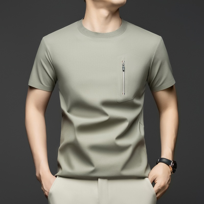 Jin 'an Seamless True zipper solid color short-sleeved T-shirt for Men, 2025 Summer New Light Business round Neck Men's T-shirt Application Scenario