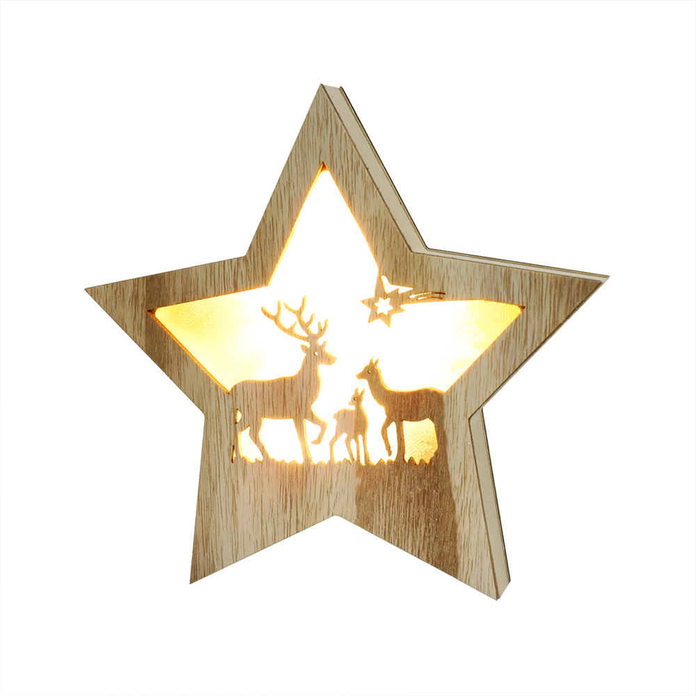 21LED Christmas Five-pointed Star Handmade Wooden Illuminated Pendant Decoration Christmas Tree Pendant Factory Direct Sales YLSD02 details Picture
