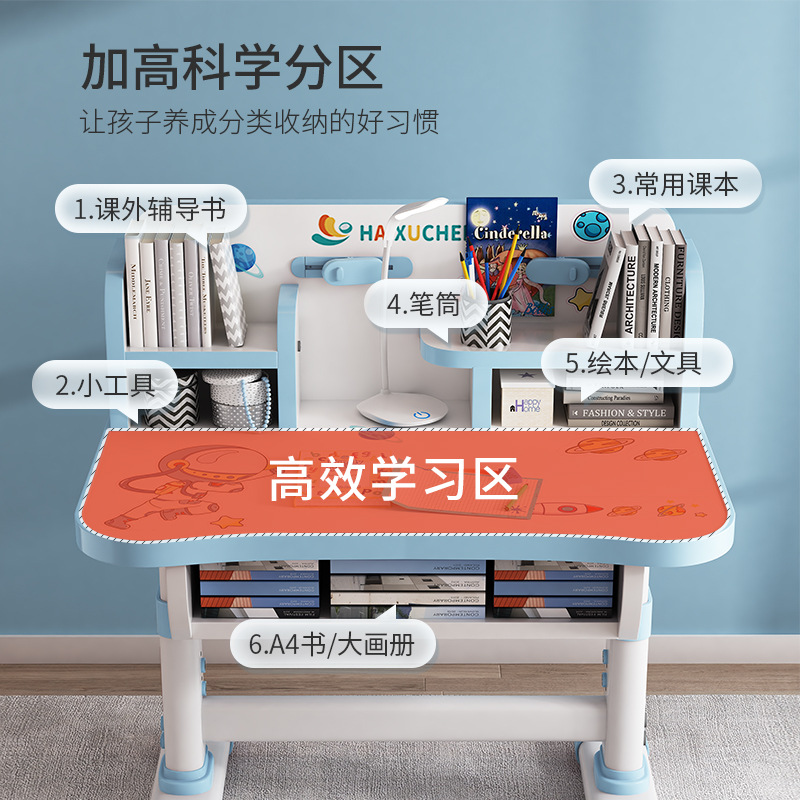 Study Desk Children's Desk Home Student Homework Desk Chair Set Writing Desk Bookcase Integrated Table details Picture