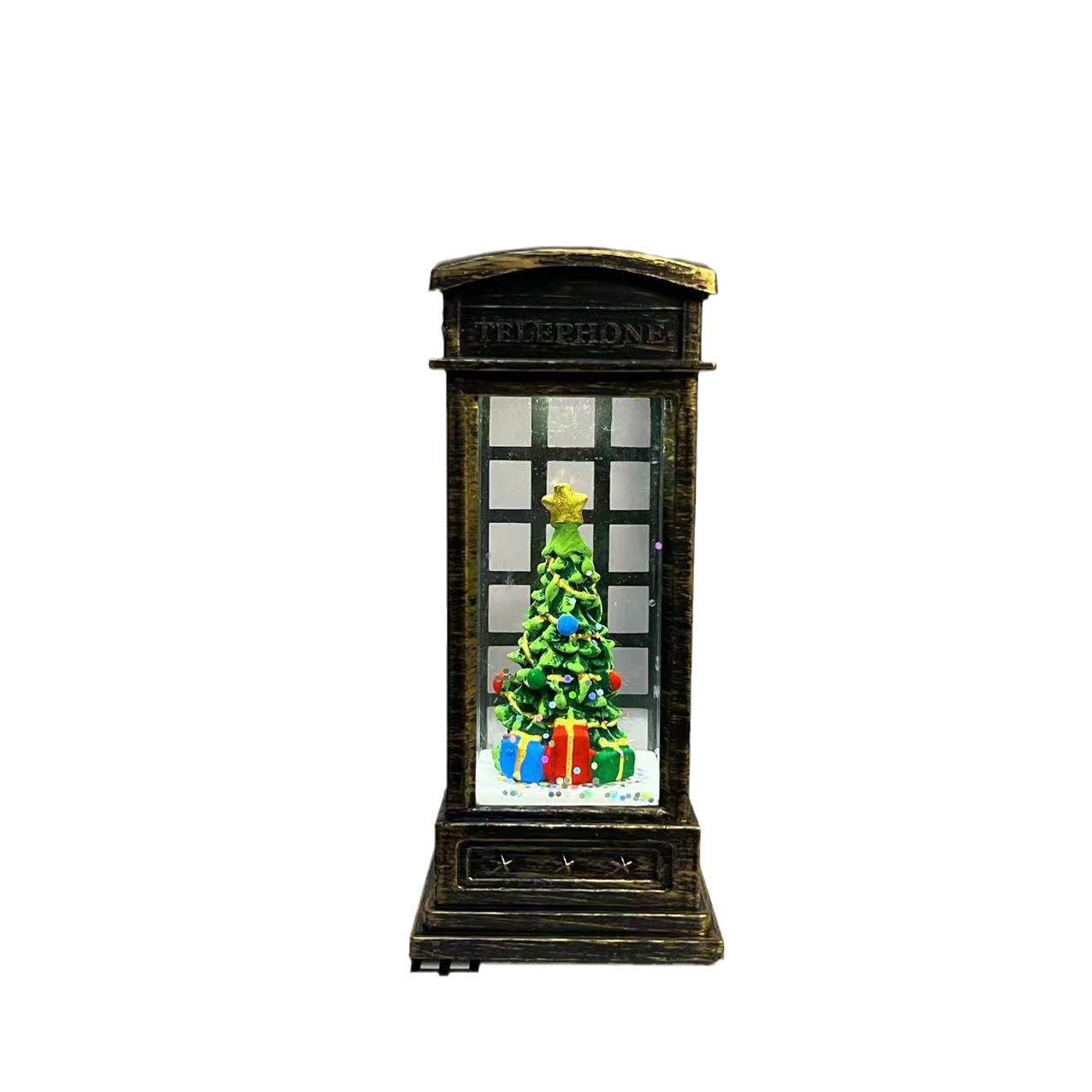 Christmas Wind Light Led European Style Retro Phone Booth Night Light Old Man Snowman Decorated Christmas Flooded Phone Booth Item Picture