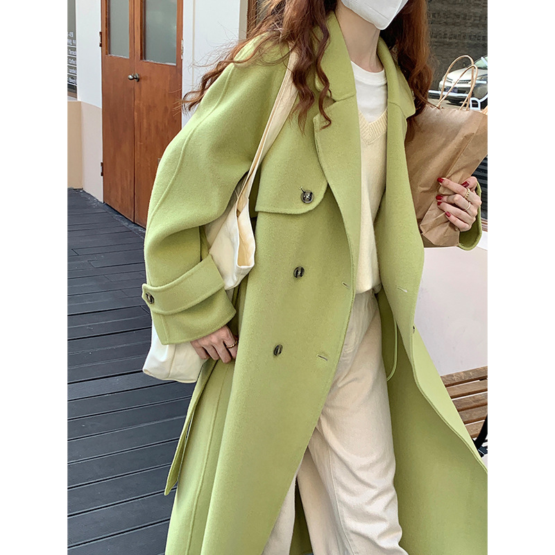 Q469 Dongdaemun Double-sided Cashmere Coat Korean version Autumn and Winter New Style Wool Tie suit collar woolen coat for women
