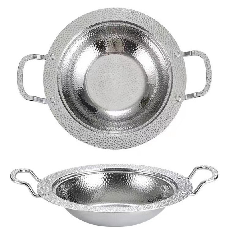 Stainless Steel Dry Pan Pan Double Ears Gold Small Pot Boy Thickened Universal Crayfish Plate Commercial Seafood Thickened Large Coffee Plate Item Picture
